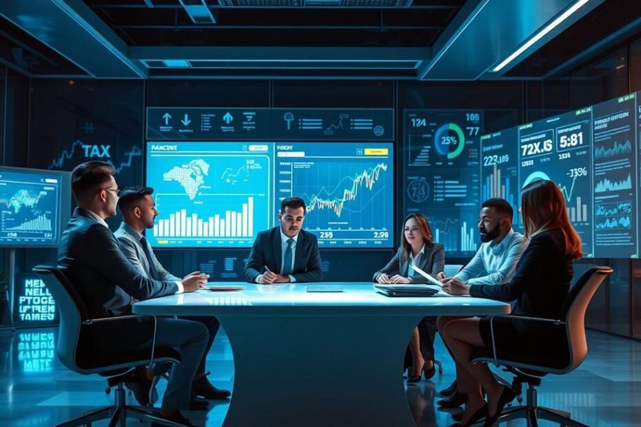 Imagem de empresários discutindo estratégias para recuperação de impostos.