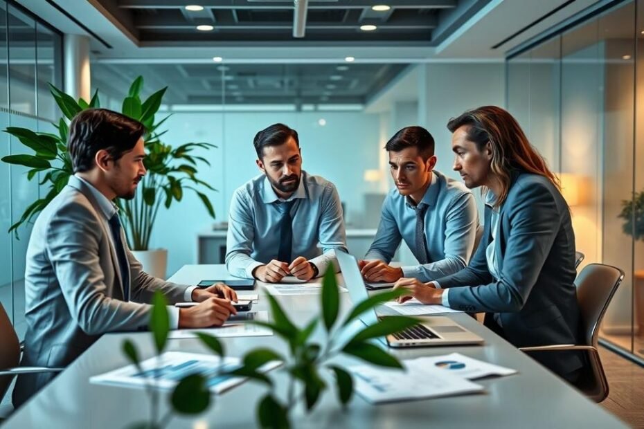 Profissionais contábeis analisando ICMS-ST em um ambiente de trabalho.