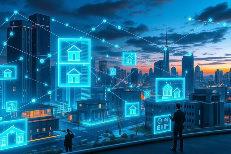 Imagem que ilustra a conexão entre blockchain e ativos imobiliários.
