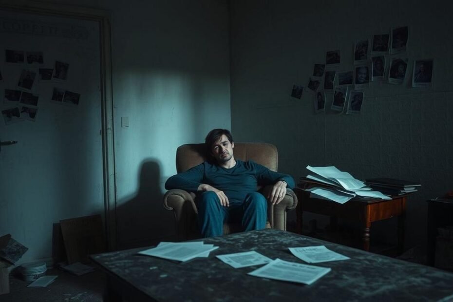 Pessoa refletindo sozinha sobre um divórcio litigioso.