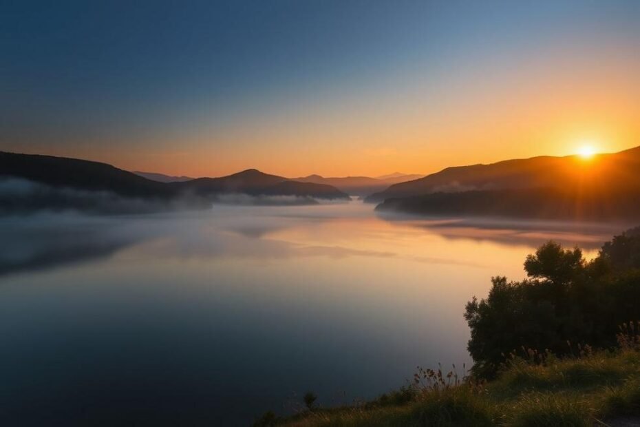 Paisagem serena com um lago, simbolizando novos começos após situações difíceis.